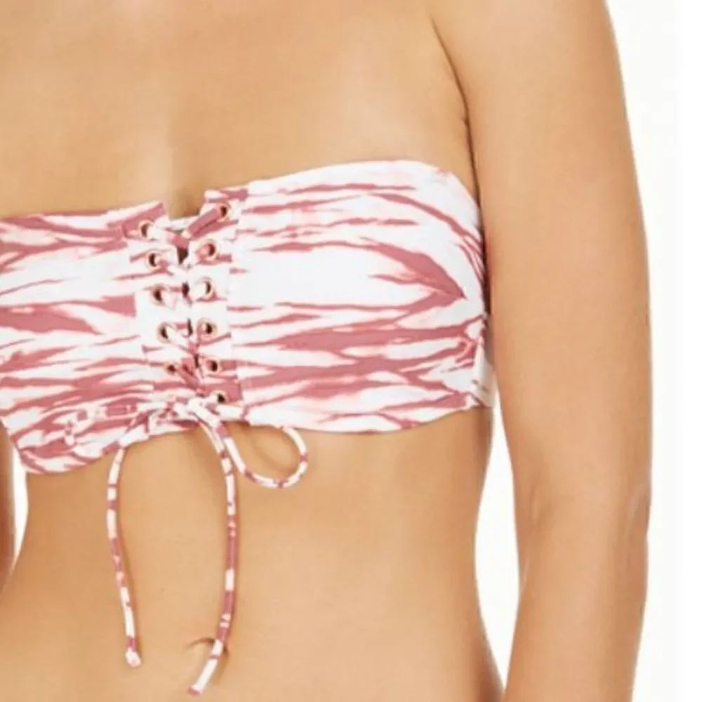 Hula Honey Pink & White Longline Bandeau Bikini Top Size M